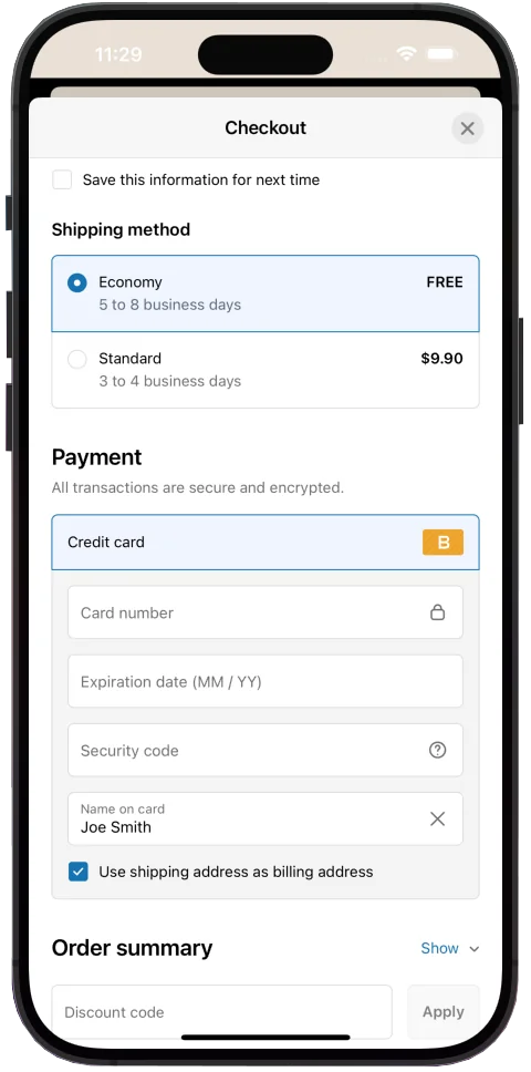 Checkout screen