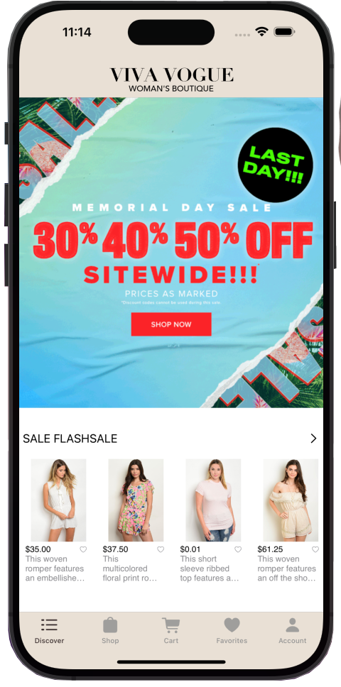 Home screen of the app showing featured products